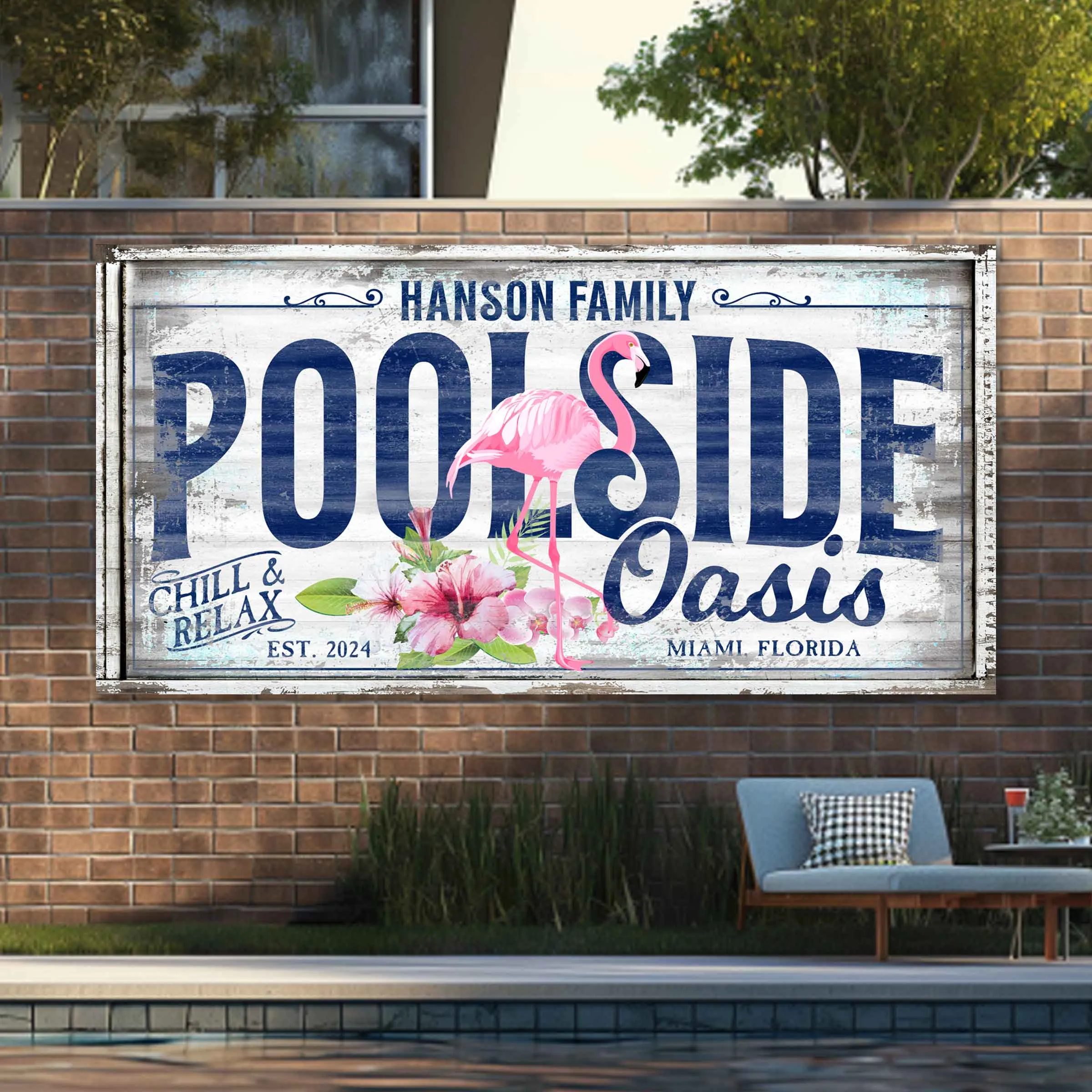 Pinky Poolside Oasis Personalized Pool Sign