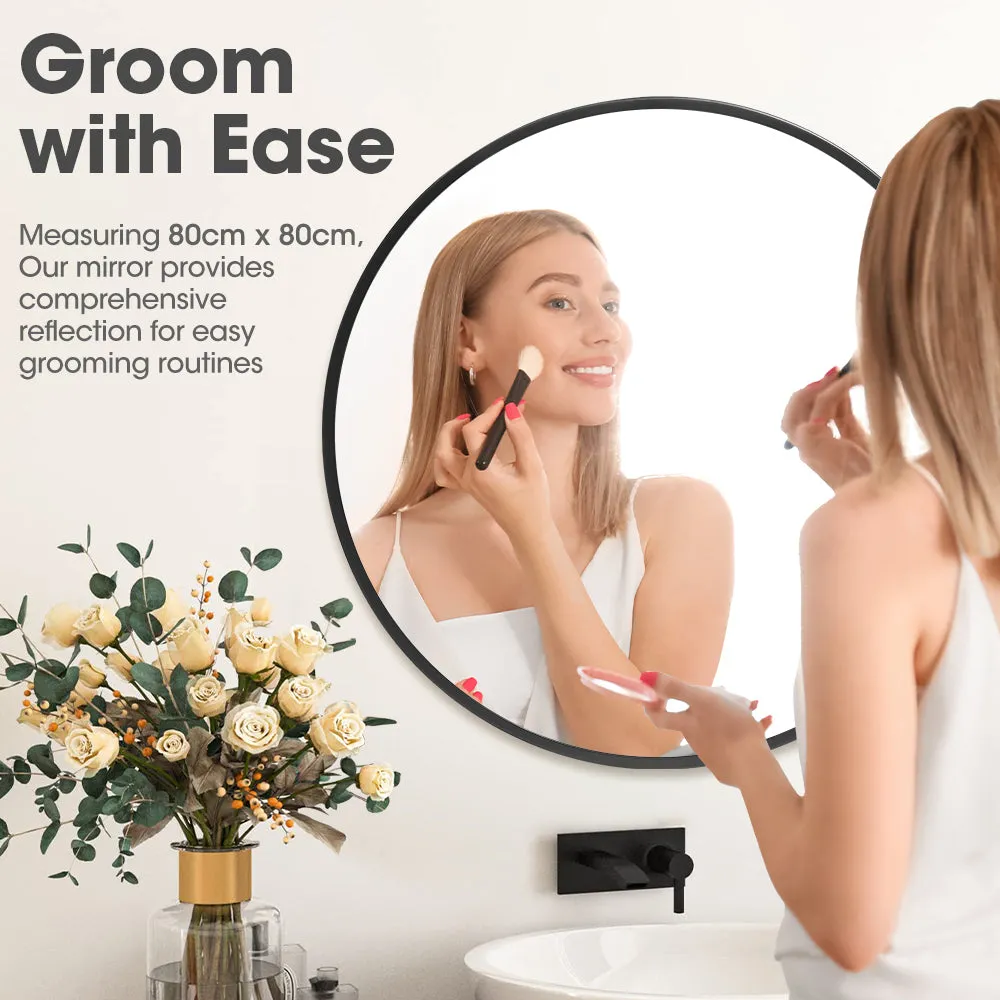 ProPulse Round Wall Mirror 80cm Bathroom Makeup Mirrors Home Decor Metal Frame